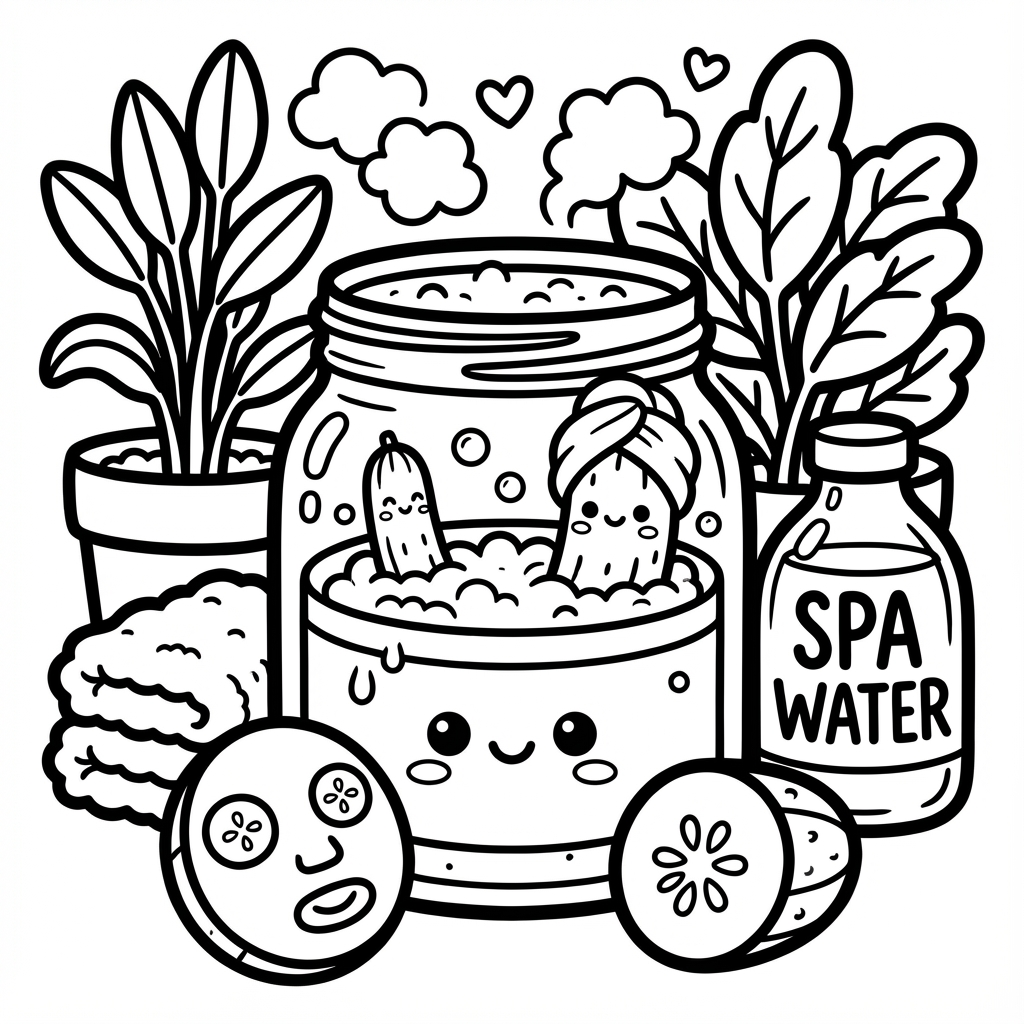 Zen waterfall inside a glass jar, a perfect mindful coloring pages choice.